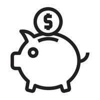 Piggy bank icon with dollar coin, savings and finance symbol, black and white illustration isolated on white background vector