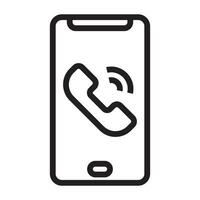 Smartphone with call icon, mobile communication and connection symbol, black and white illustration isolated on white background vector
