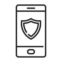 Mobile security icon, smartphone data protection and cybersecurity symbol, black and white illustration isolated on white background vector