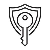 Security key icon, access protection and cybersecurity shield symbol, black and white illustration isolated on white background vector