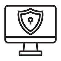 Cybersecurity shield icon, data protection and online privacy symbol, black and white illustration isolated on white background vector