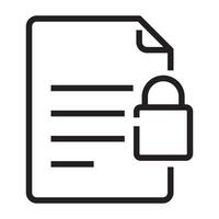 Locked document icon, data security and file protection symbol, black and white illustration isolated on white background vector