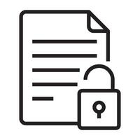 Unlocked document icon, data security and access control symbol, black and white illustration isolated on white background vector