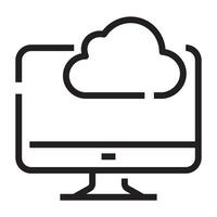 Cloud computing icon, online data storage and digital technology symbol, black and white illustration isolated on white background vector