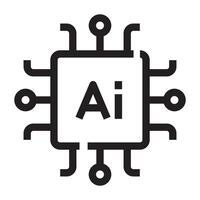 Artificial intelligence chip icon, AI processor and machine learning symbol, black and white illustration isolated on white background vector