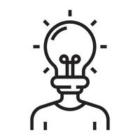 Creative thinking icon, innovation and bright idea symbol, black and white illustration isolated on white background vector