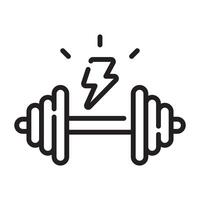 Dumbbell with Energy Symbol Icon, Fitness and Strength Training Concept, Black and White Outline Illustration Isolated on White Background vector