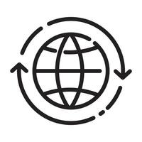 Globe with Rotation Arrows Icon, Global Connectivity and Earth Concept, Black and White Outline Illustration Isolated on White Background vector