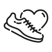 Running Shoe Icon with Heart Symbol, Fitness and Health Concept, Black and White Outline Illustration Isolated on White Background vector