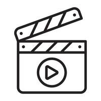 Movie Clapperboard Icon with Play Button, Outline Style, Isolated on White Background vector
