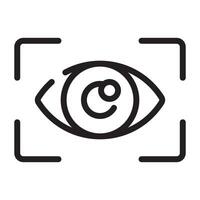 Eye and Focus Icon, Vision and Facial Recognition Symbol, Black and White Outline Illustration Isolated on White Background. vector