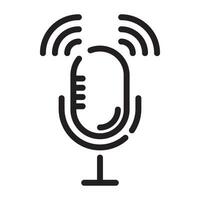 Microphone Icon, Audio Recording and Podcast Symbol, Black and White Outline Illustration Isolated on White Background vector
