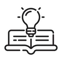 Open book with light bulb, knowledge and learning concept, education and innovation, creative thinking, illustration isolated on white background. vector