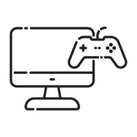 PC gaming icon, computer monitor with game controller, game setup, esports, online gaming, entertainment and technology symbol, illustration isolated on white background vector