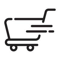 Fast shopping cart icon, online shopping speed concept, e-commerce checkout, black and white illustration isolated on white background vector
