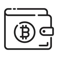 Bitcoin wallet outline icon, cryptocurrency and digital finance symbol, black and white illustration isolated on white background vector