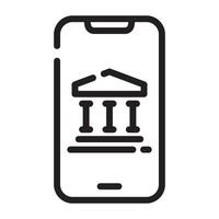 Mobile banking outline icon, online financial transaction symbol, black and white illustration isolated on white background vector
