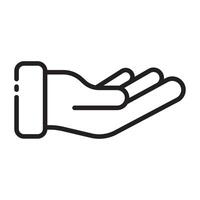 Open hand outline icon, giving and receiving gesture symbol, black and white illustration isolated on white background vector
