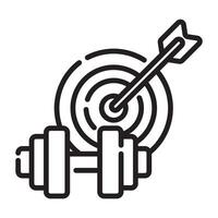 Dumbbell with target outline icon, fitness goal and motivation symbol, black and white illustration isolated on white background vector