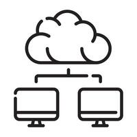 Cloud computing network outline icon, data storage and technology symbol, black and white illustration isolated on white background vector