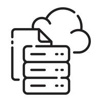 Cloud storage and database outline icon, data hosting and server symbol, black and white illustration isolated on white background vector