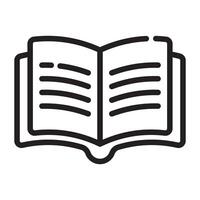 Open book outline icon, reading and education symbol, black and white illustration isolated on white background vector