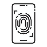 Smartphone fingerprint scanner outline icon, biometric security and authentication symbol, black and white illustration isolated on white background vector