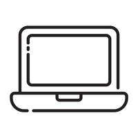 Laptop computer outline icon, digital technology and work symbol, black and white illustration isolated on white background vector