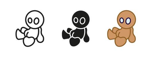 Rag doll icon. Voodoo toy and magic puppet illustration. Witchcraft and spell symbol for rituals, mystery and supernatural themes. Spooky charm sign. vector