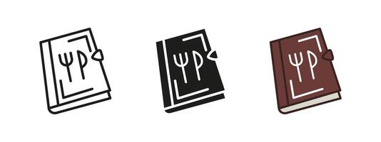 Cookbook icon. Recipe book symbol. Cooking guide illustration. Kitchen manual sign. Chef's culinary instruction pictogram. Food preparation concept. Gastronomy reference design. vector