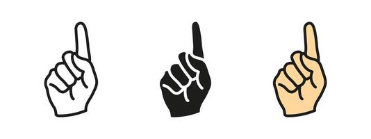 Index finger rising up hand gesture icon. Pointing and direction symbol. Notification and alert illustration. Indicating movement pictogram. Signal and attention concept. vector