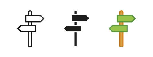 Signpost icon. Direction and guide symbol. Road navigation illustration. Travel and pathfinding pictogram. Decision-making and wayfinding concept. vector