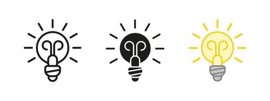 Light bulb icon. Glowing energy and illumination symbol. Bright idea and innovation illustration. Electric power and filament sign. Creative inspiration and technology concept. vector