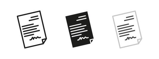 Document icon. Paper and contract symbol. Agreement form illustration. Official file and certificate sign. Business, legal and office pictogram. vector