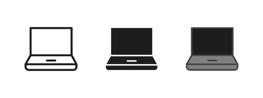 Laptop icon. Portable computer symbol. Notebook illustration. Digital screen and keyboard sign. Work and communication pictogram. Modern technology and internet concept. vector