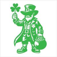 A leprechaun holding a pot of gold and a shamrock vector