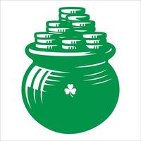 Pot of coins with shamrock on top vector