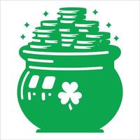 A pot of coins with a shamrock on top vector