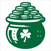 Pot of coins with shamrock on top vector
