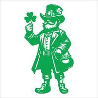 A leprechaun holding a pot of gold and a shamrock vector