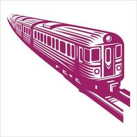A train on the tracks with a purple background vector