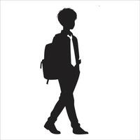 Silhouette of a boy with a backpack walking vector