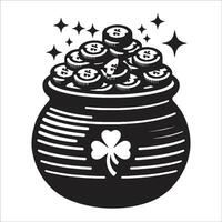 Pot of coins with shamrock on top vector