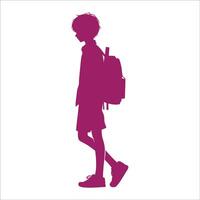 A silhouette of a boy with a backpack vector