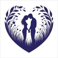 Silhouette of a couple in love in the heart of a field vector