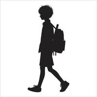 Silhouette of a boy walking with a backpack vector