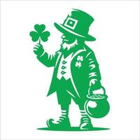 A leprechaun holding a pot of gold and a shamrock vector