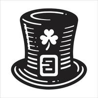 A black and white illustration of a top hat with a shamrock vector