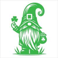 A green gnome with a pot of gold and a shamrock vector
