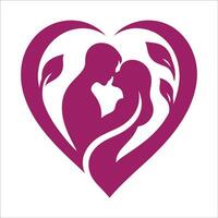 A couple kissing in a heart shape with leaves vector